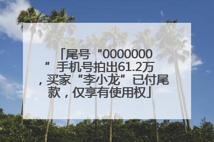 尾号“0000000”手机号拍出61.2万，买家“李小龙”已付尾款，仅享有使用权